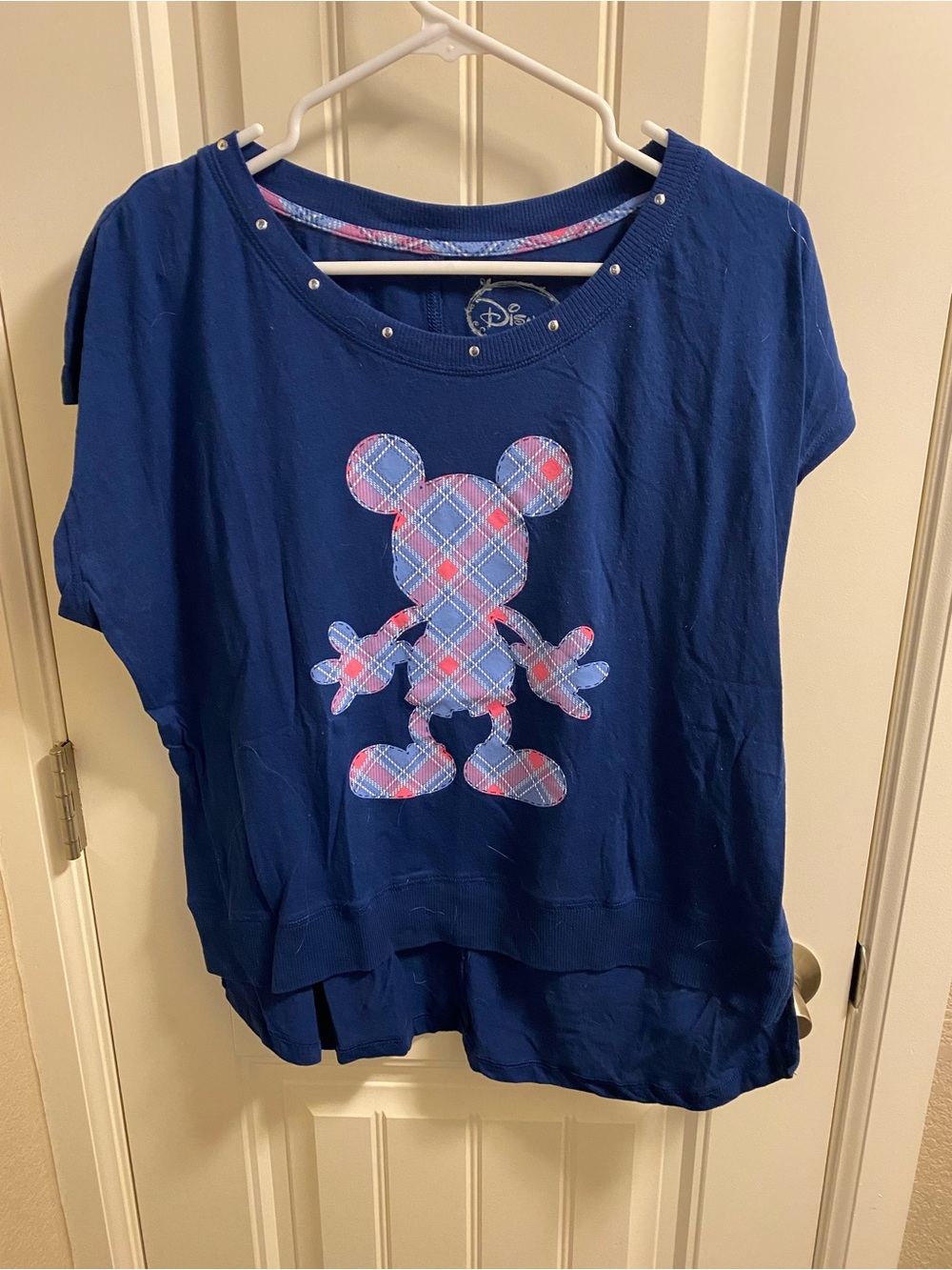 Disney Mickey Mouse Top Blue Shirt Metal Bling XL
